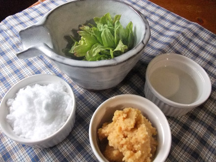 薪ストーブ料理-ふきのとう味噌-材料